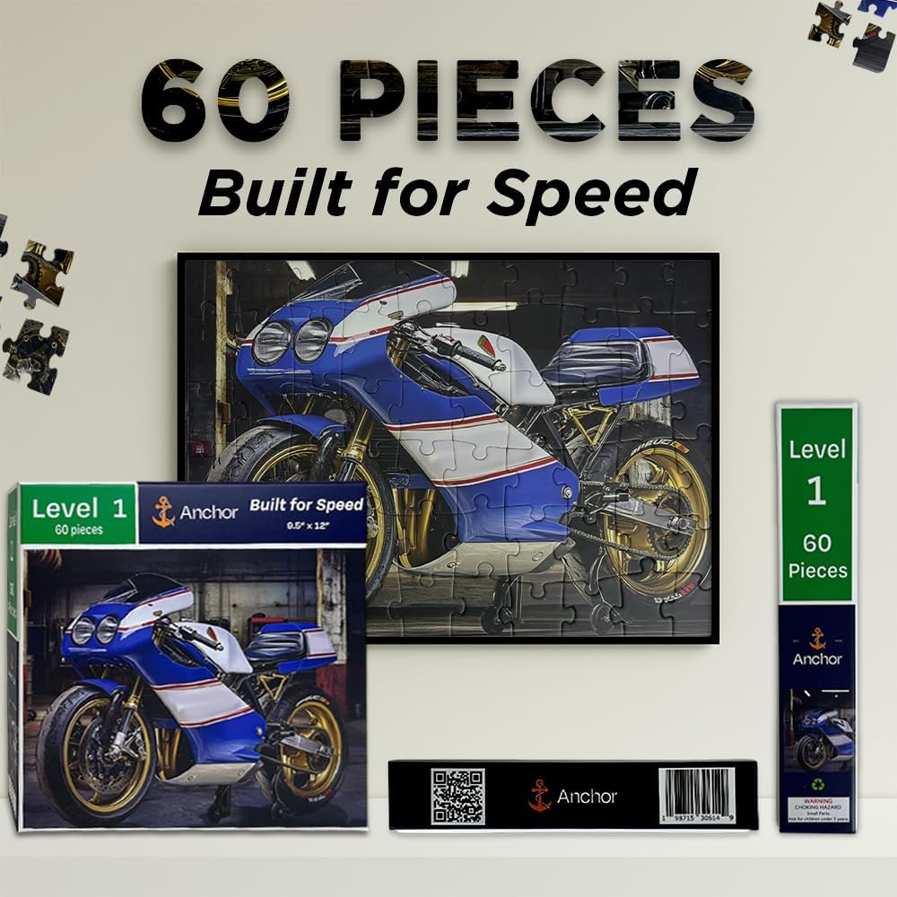Anchor Level 1 Activity – Built for Speed | 60-Piece Motorcycle Scene for Cognitive Therapy, Dementia, TBI, and Senior Engagement