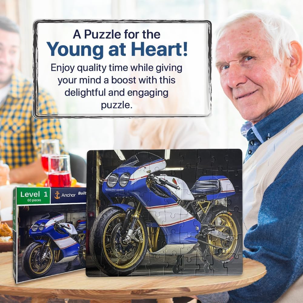 Anchor Level 1 Activity – Built for Speed | 60-Piece Motorcycle Scene for Cognitive Therapy, Dementia, TBI, and Senior Engagement