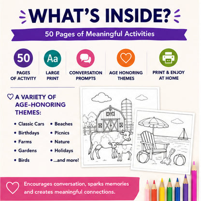 Adult Coloring Book Level 3 | Easy Coloring Pages for Seniors | Dementia & Memory Care Activity | Large Simple Printable PDF