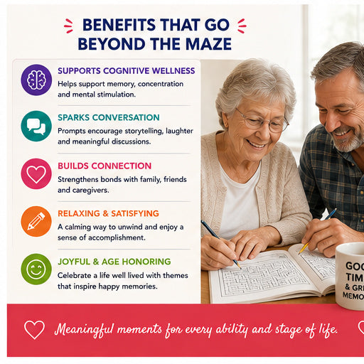 Adult Maze Book Level 1 | Large Print Mazes for Seniors & Adults | Memory Care Activity | Conversation Prompts | Printable PDF