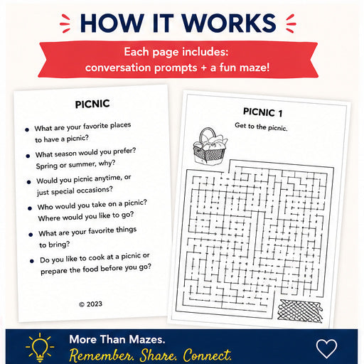 Adult Maze Book Level 2 | Large Print Mazes for Seniors | Dementia & Memory Care Activity | Conversation Prompts | Printable PDF