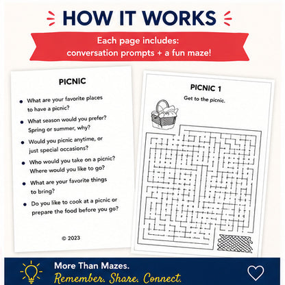 Adult Maze Book Level 2 | Large Print Mazes for Seniors | Dementia & Memory Care Activity | Conversation Prompts | Printable PDF