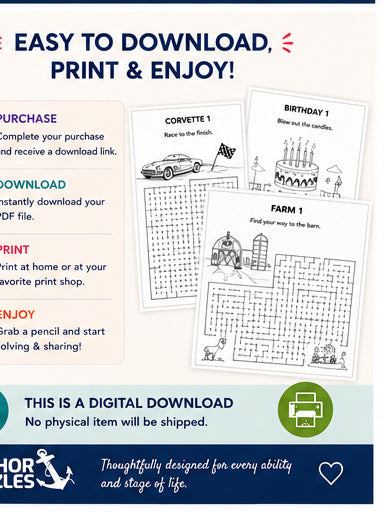 Adult Maze Book Level 2 | Large Print Mazes for Seniors | Dementia & Memory Care Activity | Conversation Prompts | Printable PDF