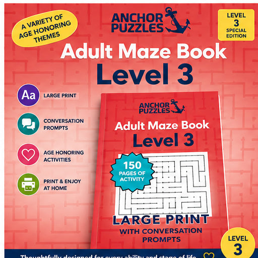 Adult Maze Book Level 3 | Easy Mazes for Seniors | Dementia & Memory Care Activities | Large Print Adult Activity | Printable PDF