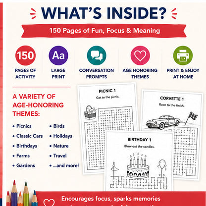 Adult Maze Book Level 3 | Easy Mazes for Seniors | Dementia & Memory Care Activities | Large Print Adult Activity | Printable PDF