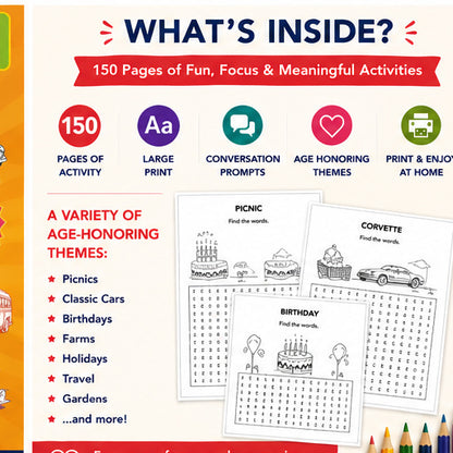Adult Word Search Level 1 | Large Print Word Search for Seniors | Conversation & Memory Activities | Printable PDF Activity Book