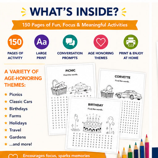 Adult Word Search Level 2 | Large Print Word Search for Seniors | Dementia & Memory Care Activity | Conversation Prompts PDF