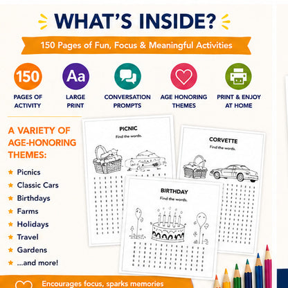Adult Word Search Level 2 | Large Print Word Search for Seniors | Dementia & Memory Care Activity | Conversation Prompts PDF