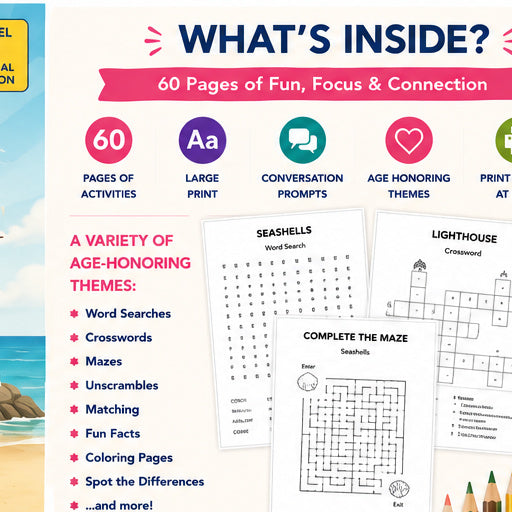 Beach Fun Activity Book for Adults & Seniors | Printable Puzzles Coloring Mazes & Games | Memory Care Activities | PDF Download