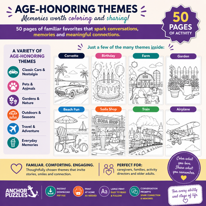 Adult Coloring Book Levels 1 & 2 | Coloring Pages for Seniors | Dementia & Memory Care Activity | Conversation Prompts | PDF