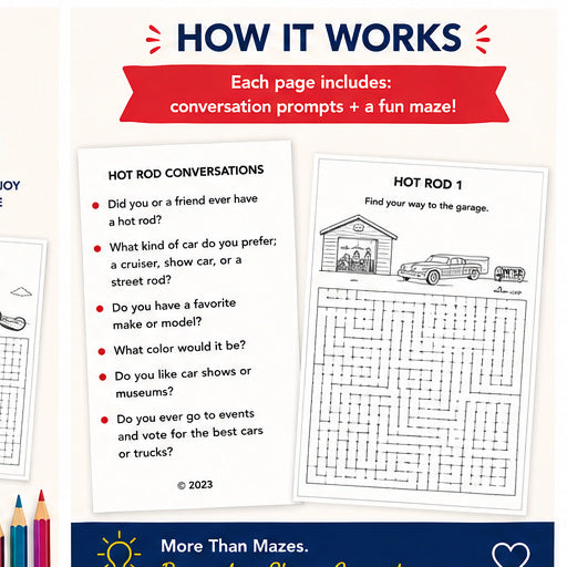 Classic Hot Rods Activity Book | Printable Activities for Seniors & Adults | Car Puzzles & Memory Care Activities | PDF Download