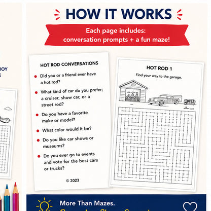 Classic Hot Rods Activity Book | Printable Activities for Seniors & Adults | Car Puzzles & Memory Care Activities | PDF Download